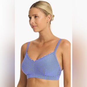 Sea Level NWT Positano Stripe DD/E Cup Bralette Bikini Top Azure NWT Size 14